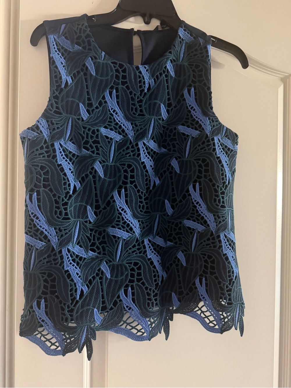 Banana Republic Navy and Periwinkle Lace Overlay Sleeveless Top